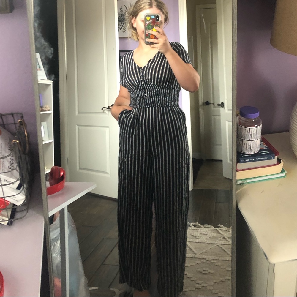 NWT blue and white snd yellow striped jumpsuit